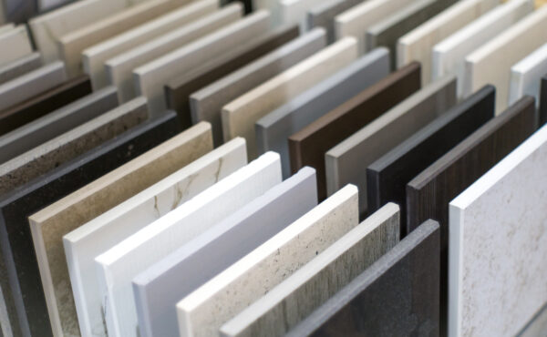 Close up of stone ktichen countertop samples